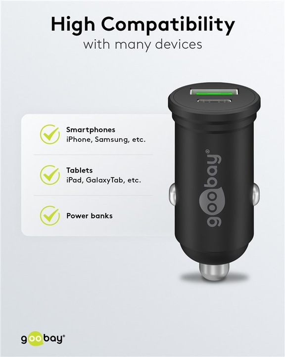 Image du produit Goobay Chargeur rapide double USB pour voiture USB-C PD Power Delivery 45 W