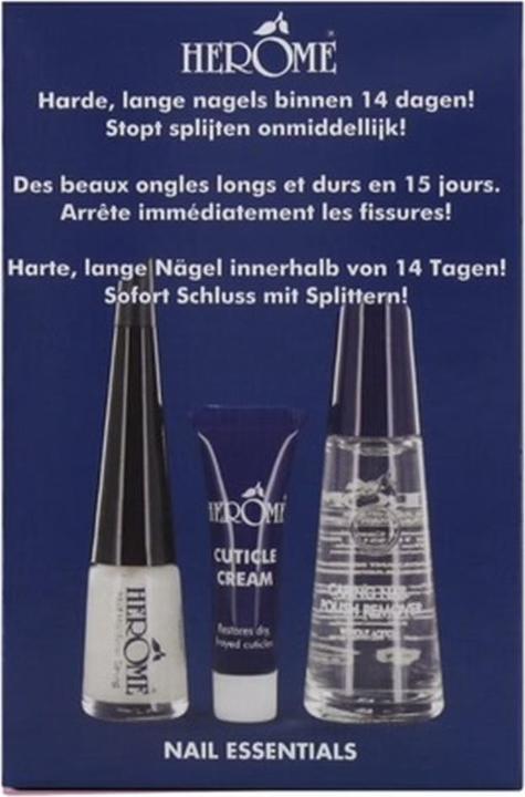 Actual product image Herome HEROME SET Nail Essentials zmywacz do paznokci 10ml + utwardzacz 4ml + krem do skórek 3ml