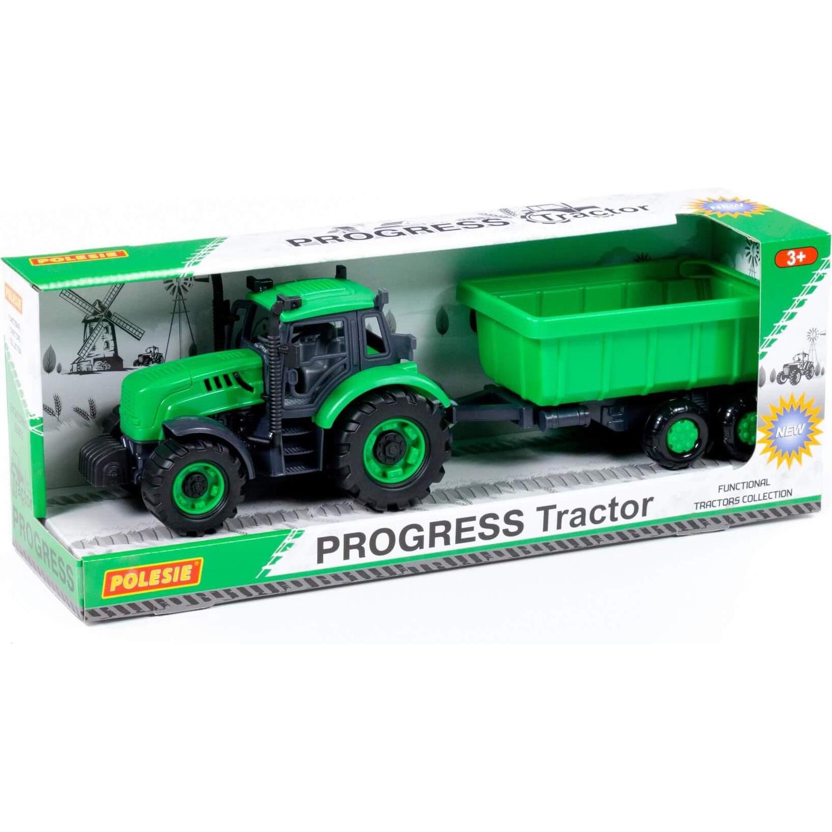 Thumbnail - Polesie 91284 Inertia tractor with green trailer in box
