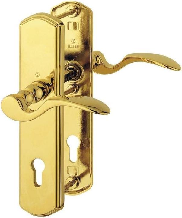 Produktbild Hoppe Sicherheits-Drückergarnitur MÜNCHEN - auf Schild PZ92, rechts, TS 77 -82, MS PVD (Türgarnitur, Türgriff)