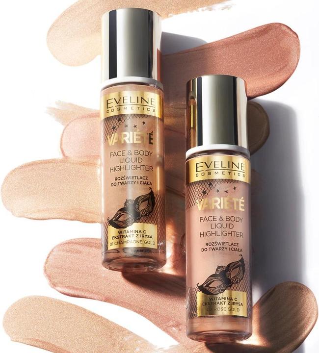 Productafbeelding Eveline Variete Vloeibare Highlighter Voor Gezicht En Lichaam 01 Champagne Goud 30Ml (01, Markeerstift, 30 ml)