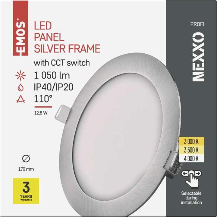 Produktbild Emos LED-Einbauleuchte NEXXO, rund, silber, 12,5W, mit Change CCT (1050 lm)