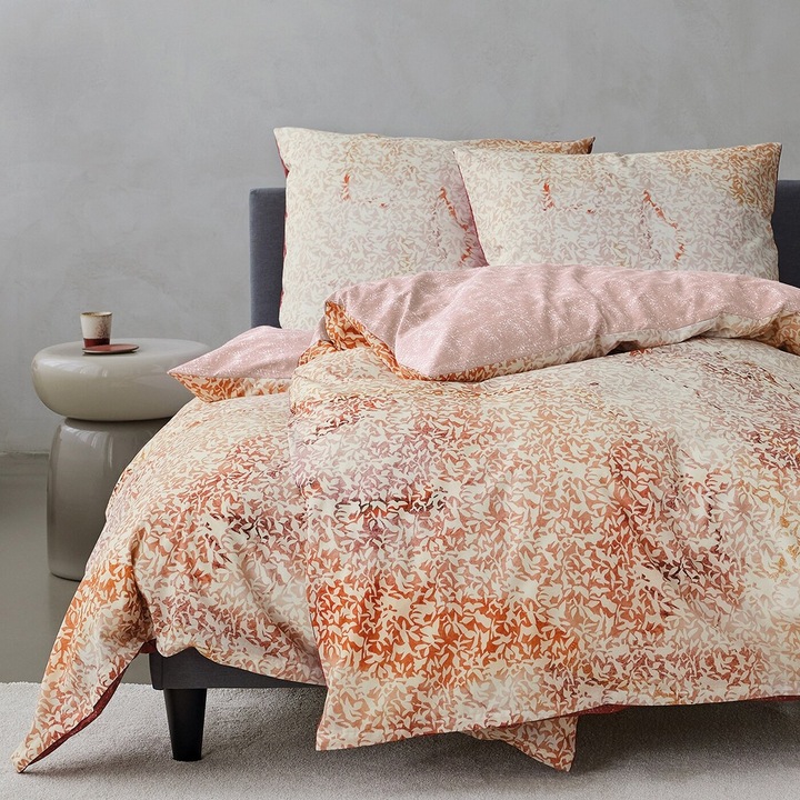 Actual product image Eurofirany Bed linen 160x200 cm in cotton macosatin -powder colour pink, cream with a plant pattern Esprit (Duvet cover, 160 x 200 cm)
