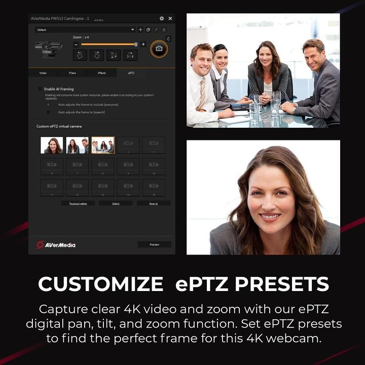 Produktbild AVerMedia PW513 Webcam 8 MP 3840 x 2160 Pixel USB-C Schwarz (8 Mpx)