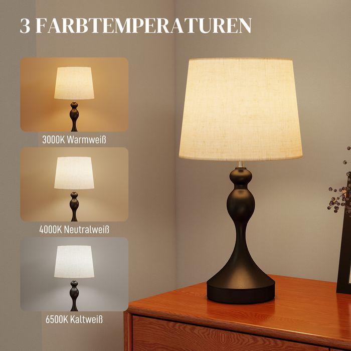 Actual product image Swisshandel24 Tischlampe LED, 3 Farbtemperaturen, USB A+C Ladeanschluss, Leinenschirm, Schwarz (800 lm, E27)