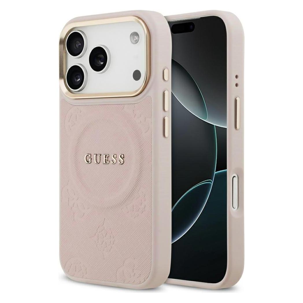 Guess Pu Leather Peony Pattern Case Für Apple IPhone 17 Pro Max - Pink (Apple IPhone 17 Pro Max), Smartphone Hülle, Pink