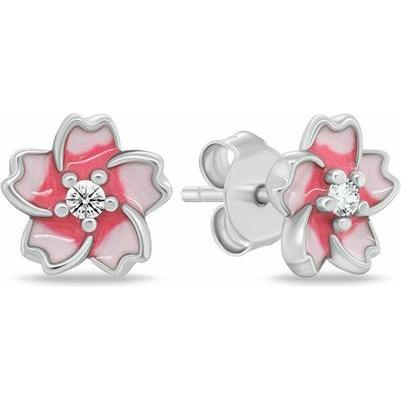 Brilio, Ohrringe, Silver - Silver hoop earrings Flower with zircon EA1116WPU