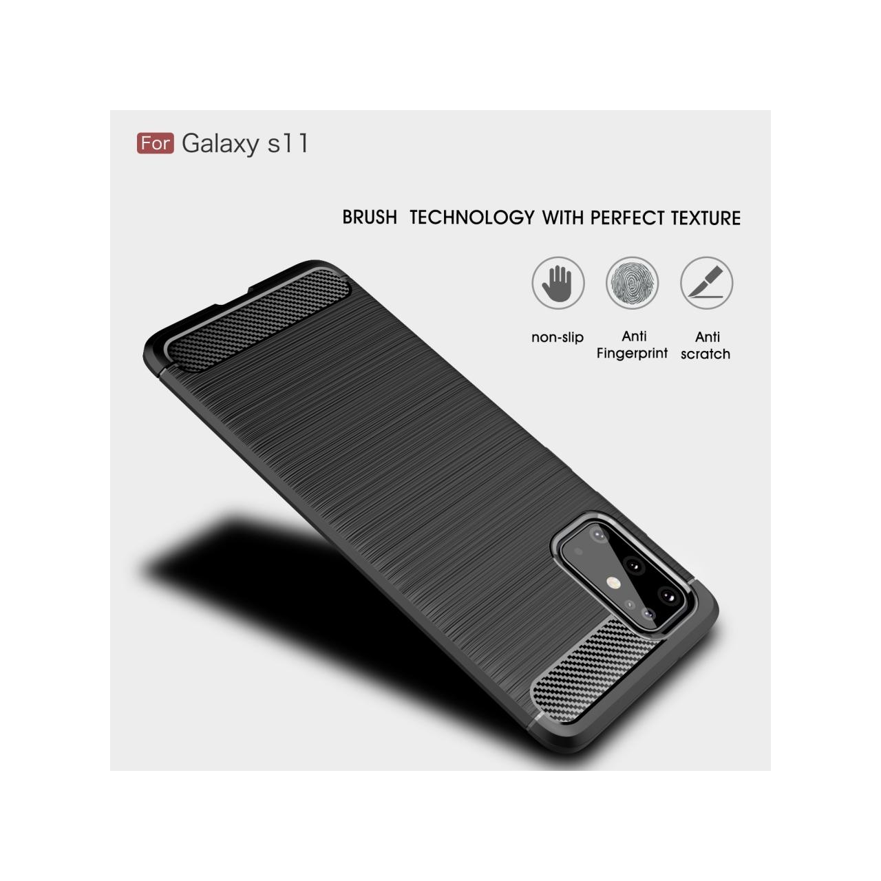 Thumbnail - Screenguard Samsung Galaxy S20+ Hülle Carbon Brushed Soft TPU (Samsung Galaxy S20+), Smartphone Hülle, Schwarz