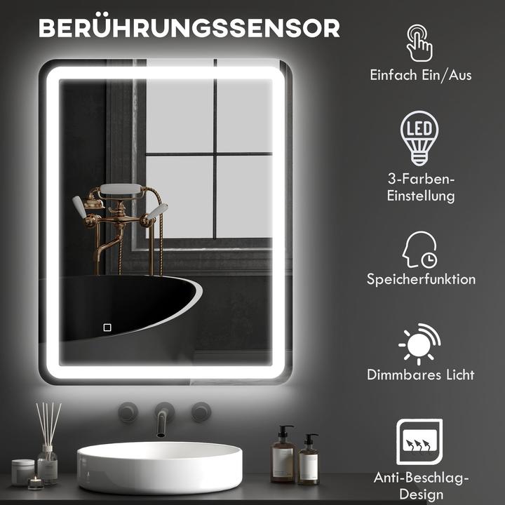Immagine prodotto Homcom Badspiegel Hartglas Silber (70 x 70 x 90 cm)