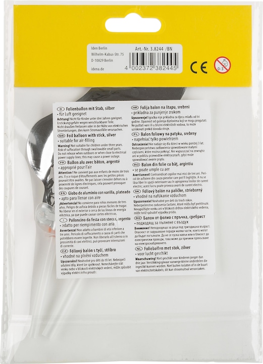Produktbild Idena Folienballon Zahl 9 am Stab 13cm silber