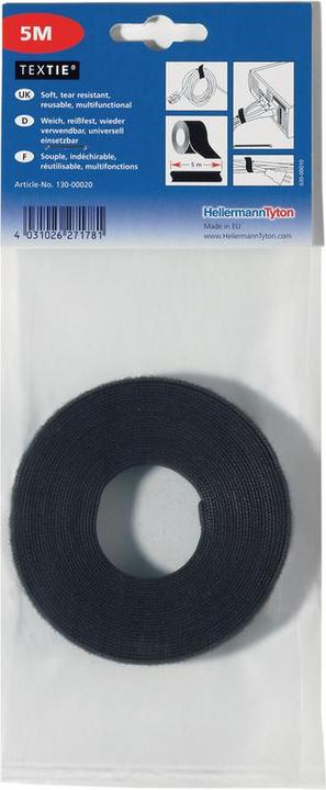 Actual product image HellermannTyton Hook + Loop Textie 1000x125 PA/PP black (Velcro cable ties, 1000 mm, 1 pcs.)
