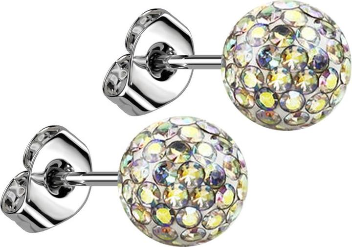 Image du produit Star Piercing clou d'oreille argent avec boule de cristal multicolore époxy de protection (sans laiton, Acier chirurgical 316L)