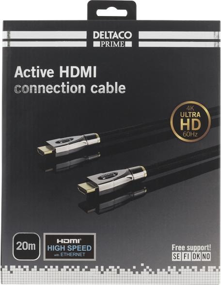 Produktbild Deltaco HDMI ha-ha/Aktiv/Tyg/20m Premium High Speed/4k60Hz (20 m, HDMI)