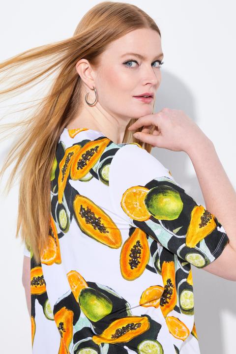 Image du produit Ulla Popken T-shirt au tombé fluide, motif papayes, décolleté en V et manches courtes, coupe Classic Fit (58)