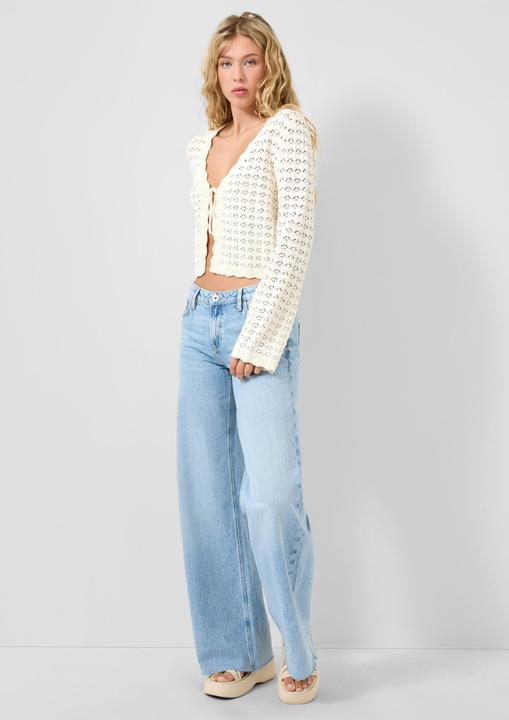 Produktbild s.Oliver Strickjacke Strickjacke mit Ajourmuster und Bindedetail (S)