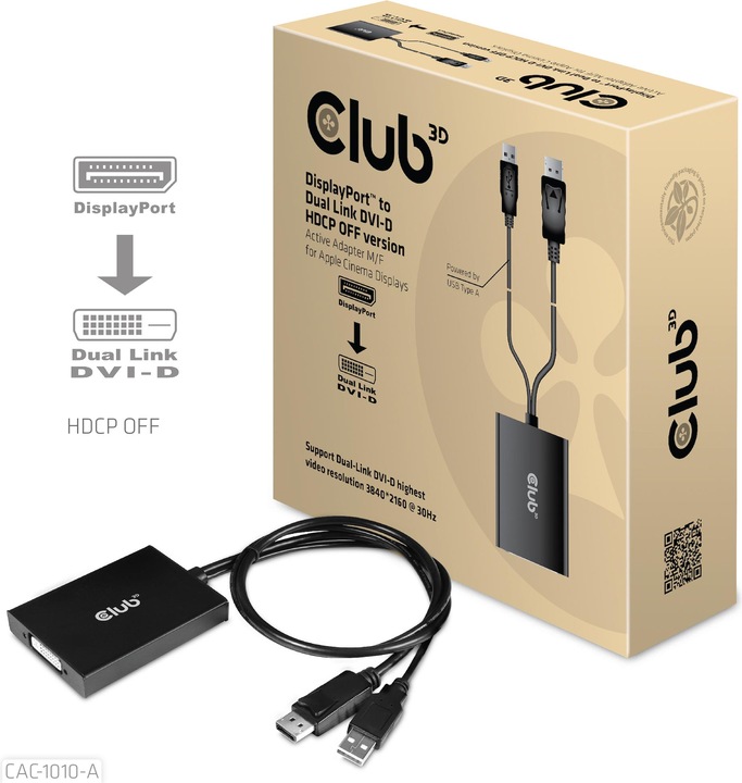 Image du produit Club 3D DisplayPort vers DVI-D Dual Link HDCP OFF (DVI, 60 cm)