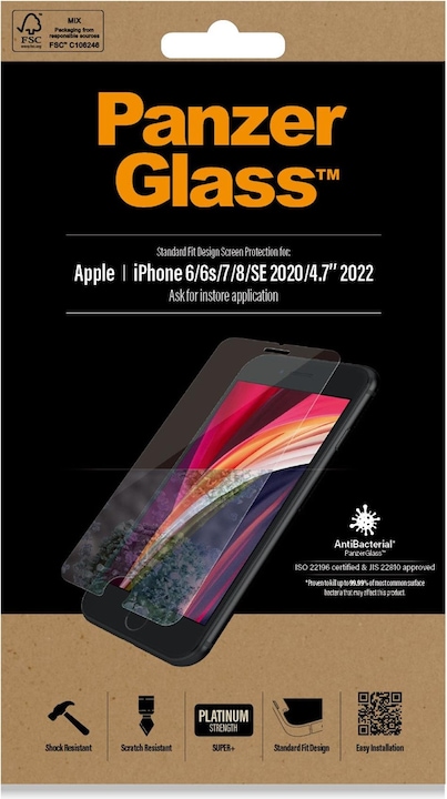 Actual product image PanzerGlass standard fit (1 Piece, Apple iPhone 6, Apple iPhone 6s, Apple iPhone 7, Apple iPhone 8, Apple iPhone SE (2nd Gen), Apple iPhone SE (3rd Gen))