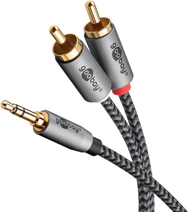 Goobay Audio Adapterkabel AUX, 3,5-mm-Klinke zu Stereo-Cinch-Stecker, 0,5 m, Sharkskin Grey (0.50 m, 3.5mm Klinke (AUX), Cinch)