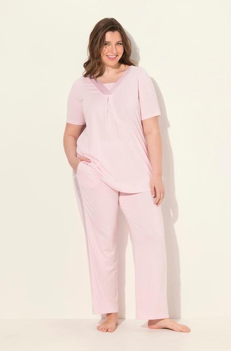Produktbild Ulla Popken Pyjama, Satindetails, V-Ausschnitt, Halbarm (54)