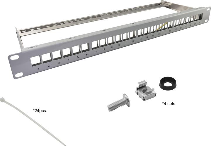 Actual product image Helos 19 module support Keystone 1 U 24 port, relief rail, grey