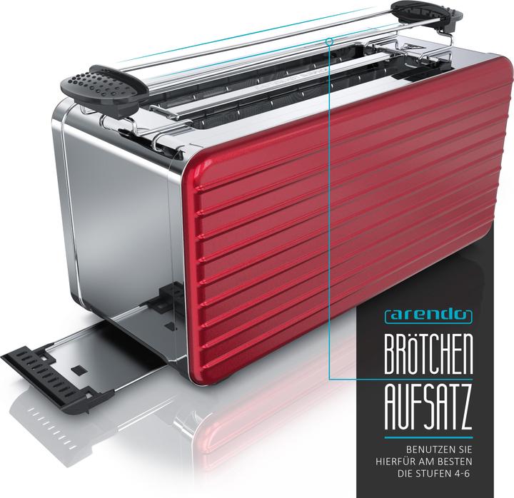 Produktbild Arendo Toaster Langschlitz für 4 Scheiben, 1500 W, Edelstahl, Brötchenaufsatz, DESAYUNO