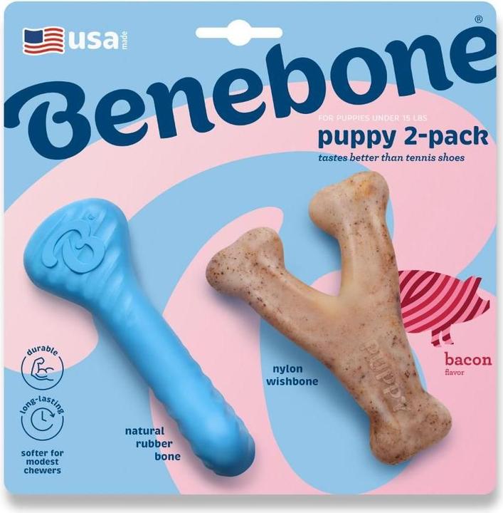 Immagine prodotto Benebone - Puppy 2-Pack Rubber Bone/Wishbone - Tiny (Gioco da masticare per cani)
