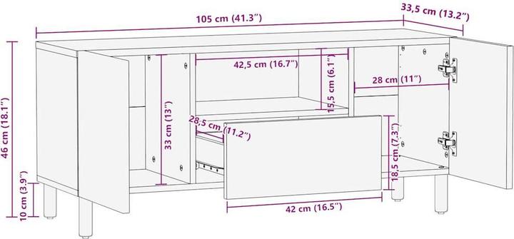 Produktbild VidaXL TV Schrank Lowboard Fernsehschrank Fernsehtisch Schwarz Raues Mangoholz (105 x 33.5 x 46 cm)