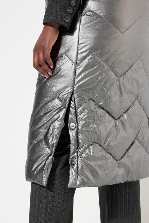 Image du produit Ulla Popken Long gilet matelassé, aspect argenté, col montant (50, 52)