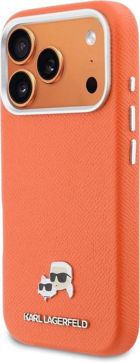 Productafbeelding Karl Lagerfeld Case Karl & Choupette Head Pins Saffiano MagSafe for iPhone 17 Pro orange (Apple iPhone 17 Pro)