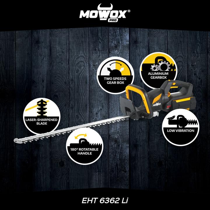 Produktbild Mowox | Excel Series Hand Held Battery Hedge Trimmer With Rotating Handle EHT 6362 Li Cordless (Akkubetrieb)