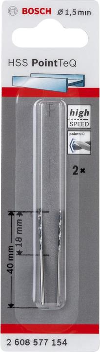 Produktbild Bosch Professional Zubehör Metallspiralbohrer HSS PointTeQ, DIN 338, 1,5 mm, 2er-Pack (1.5 Millimeter)