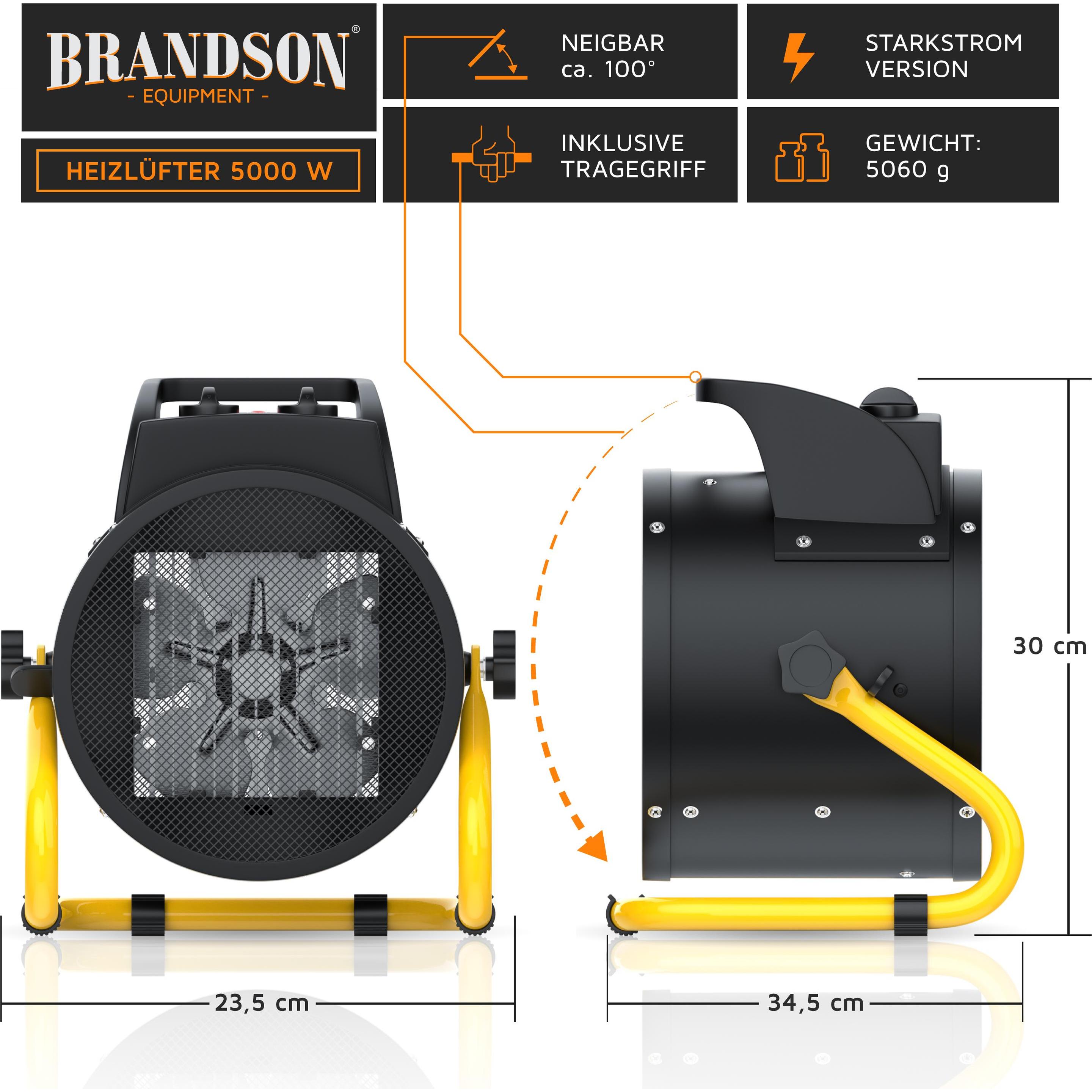Thumbnail - Brandson Baustellen Heizlüfter 5000 W, 2 Heizstufen, 5KW Elektroheizgebläse für Baustelle, Überhitzungsschutz, Heizlüfte...