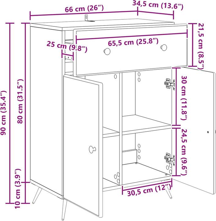 Produktbild vidaXL Buffetschrank (34.50 x 66 x 90 cm)