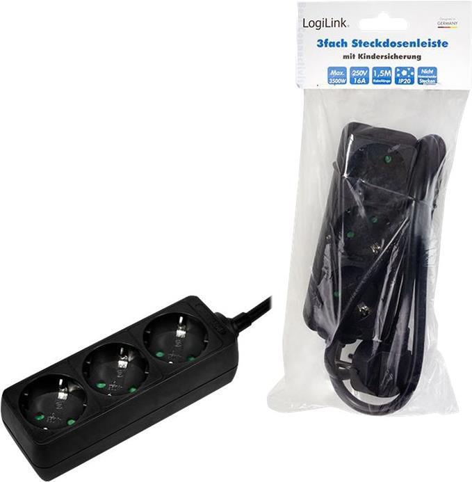Actual product image LogiLink socket strip (3 x, CEE 7/3, 1.50 m)