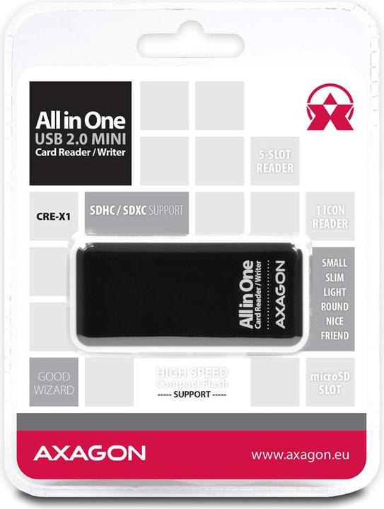 Actual product image Axagon CRE-X1 - CF - CF Type II - MMC - MMC Mobile - MMCmicro - MS Duo - MS PRO - Memory (USB 2.0)