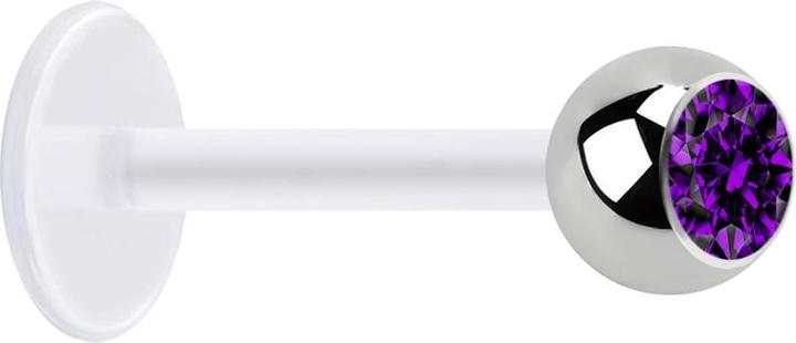Immagine prodotto Star Piercing Micro Labret trasparente con sfera in argento e cristallo viola (Materiale sintetico, senza ottone, Acciaio chirurgico 316L)