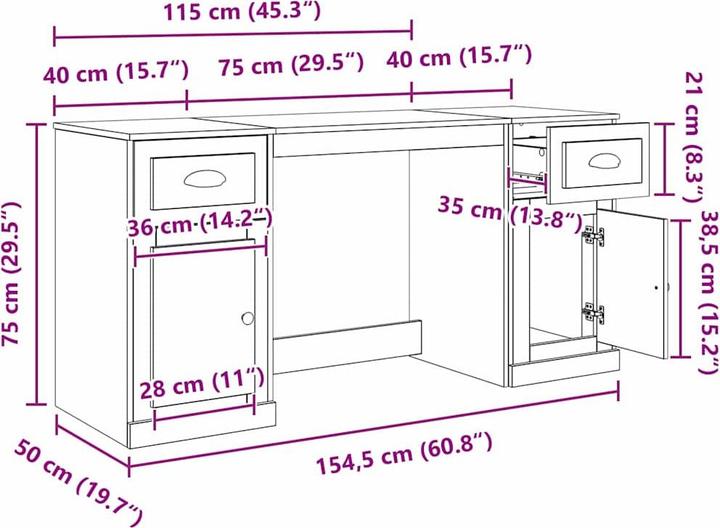 Immagine prodotto vidaXL Moderner Schreibtisch (50 x 154.50 x 75 cm)