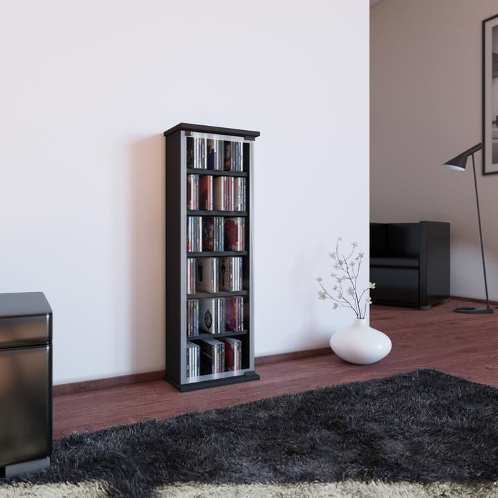 Produktbild VCM Holz CD DVD Stand Regal Classic mit Glastür (31 x 18 x 92 cm)