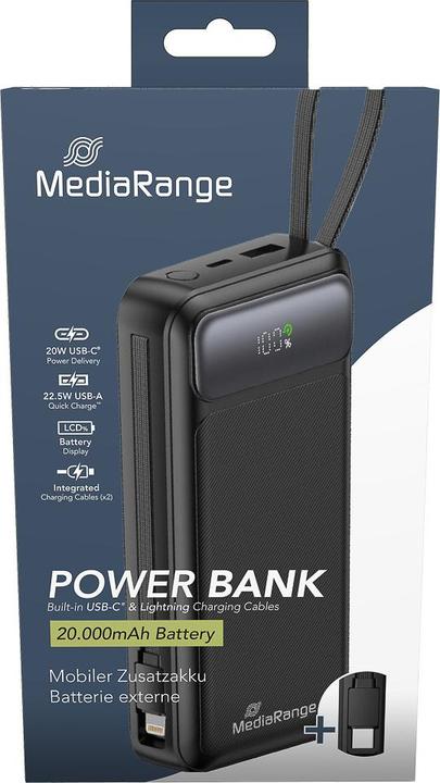 Actual product image MediaRange Powerbank 20.000mAh, USB-C® Power Delivery and Quick Charge enabled, black (20000 mAh, 15 W, 74 Wh)