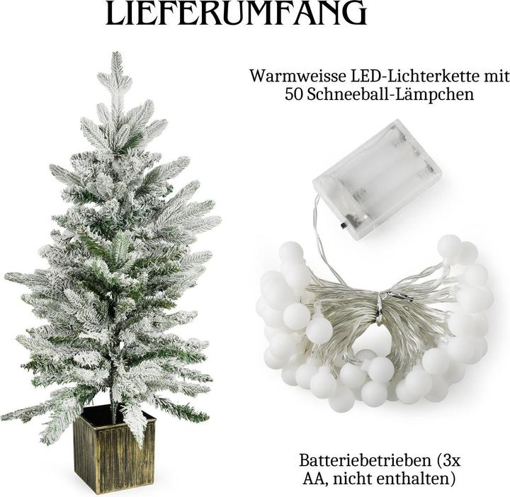 Immagine prodotto Hermex Weihnachtsbaum 90cm mit Schnee und LED Kunsttanne Tisch-Christbaum (90 cm)