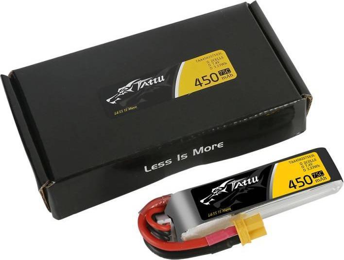 Produktbild Tattu Akumulator 450mAh 7.4V 75C 2S1P Long XT30 (7.40 V, 450 mAh)