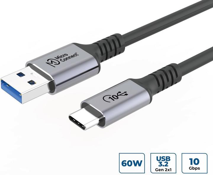Actual product image MicroConnect USB A – USB C (0.25 m, USB 3.2 Gen 2, 60 W)