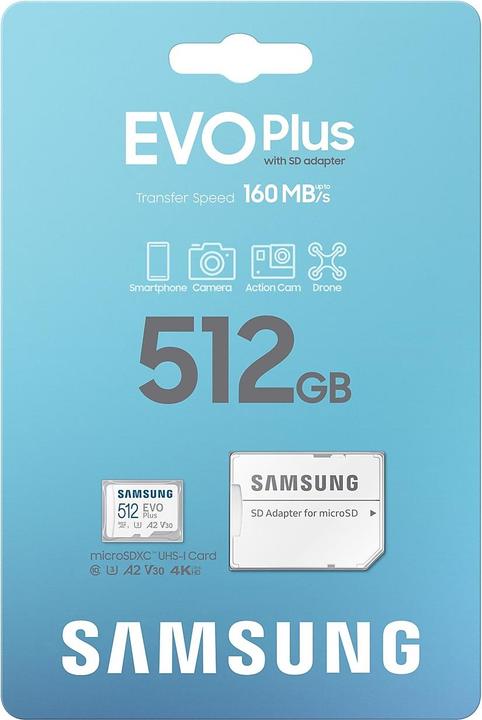 Actual product image Samsung EVO Plus (512 GB, microSDXC, U3, UHS-I, UHS-III)