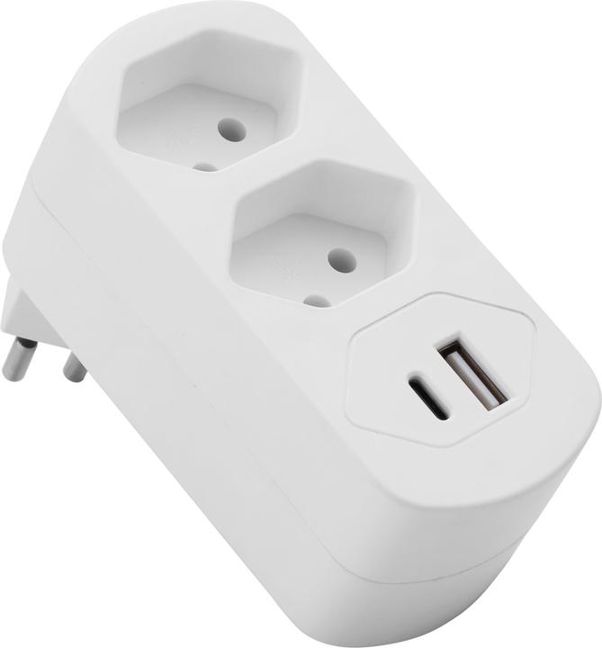 Image du produit Schönenberger Abzweigstecker drehbar 2xT13 mit USB PD30W weiss (offen) (Type 13, 2x)