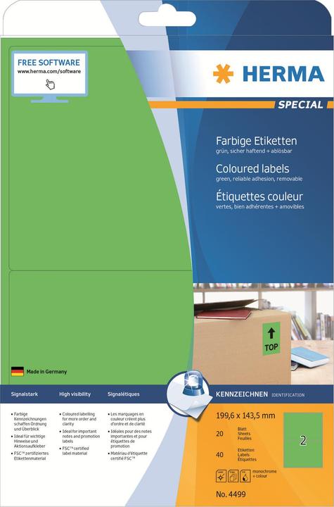 Produktbild HERMA Farbige Etiketten A4 ablösbar