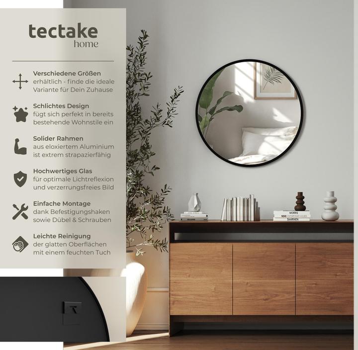 Produktbild tectake Runder Wandspiegel Fiona mit Aluminiumrahmen (Ø 50 cm)