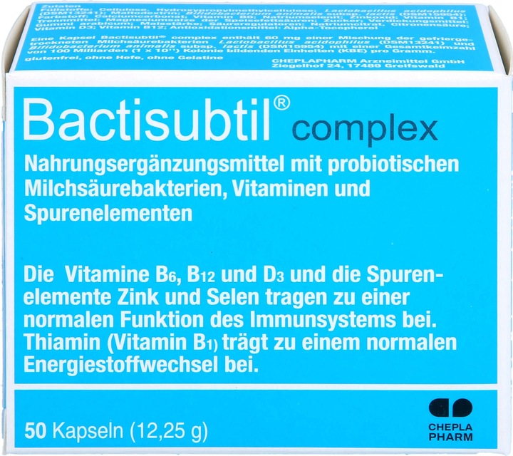 Nutritional values and ingredients Cheplapharm Bactisubtil complex capsules, 50 capsules (50 Piece, Capsules)