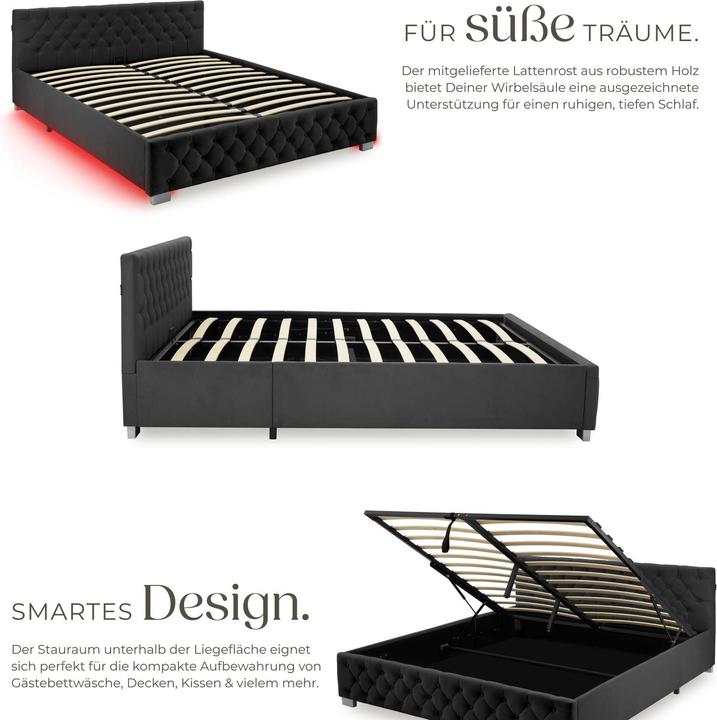 Actual product image tectake Ottoman Bed with LED strips & storage (180 x 200 cm)