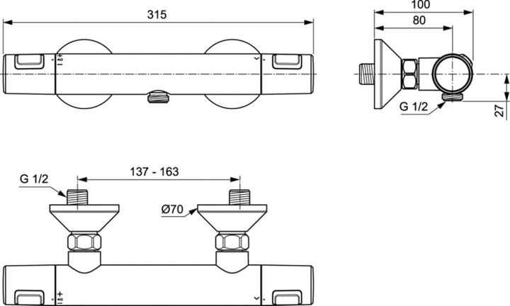 Actual product image Ideal Standard Shower mixer with thermostat CeraTherm T25 black matt A7201XG