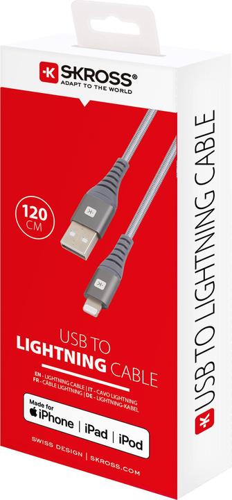 Actual product image Skross USB Cable USB to Lightning Cable, Braiding, 1.20m space gray (1.20 m, USB 2.0)